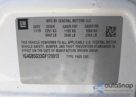 2016 Buick Lacrosse Leather from USA, damaged, VIN 1G4GB5G33GF170913